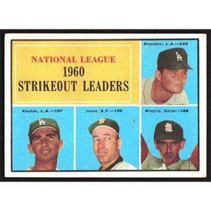 1961 Topps #49 D. Drysdale/S. Koufax/S. Jones/E. Broglio League Leaders
