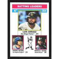 2025 Topps Heritage #191 L. Arraez/S. Ohtani/M. Ozuna League Leaders